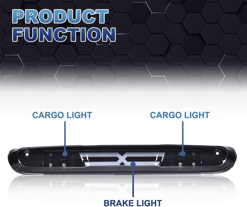 PIT66 LED 3rd Brake Light, Compatible with 07-14 Chevy Silverado/07-14 GMC Sierra/Compatible with 09-10 H-ummer H3T LED Third Brake Light Cargo Black Housing Smoke Lens - Image 2