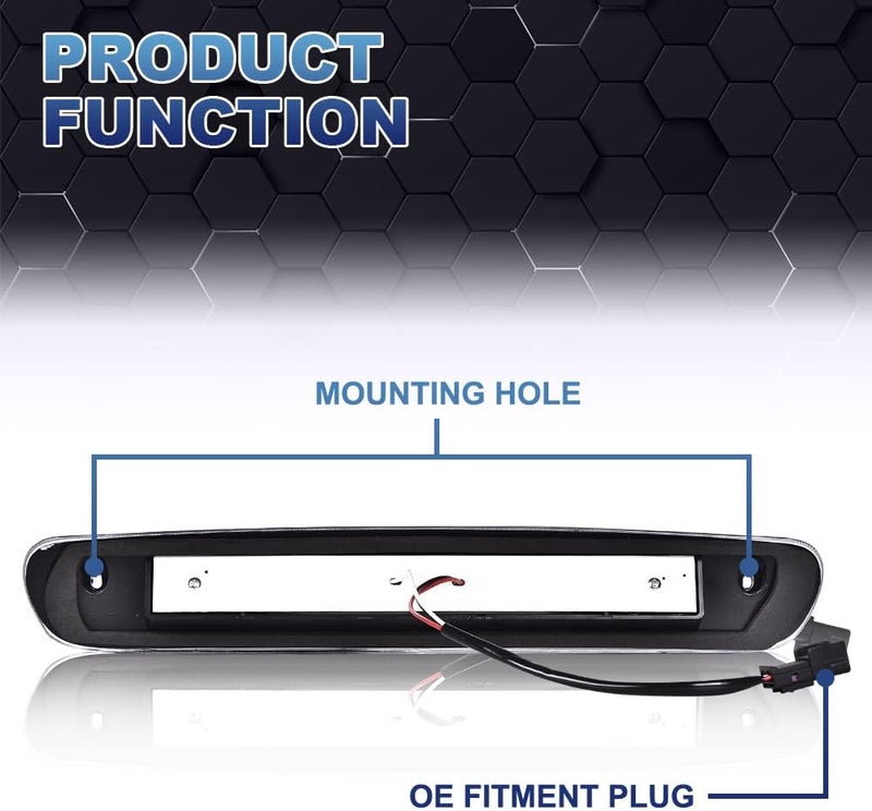 PIT66 LED 3rd Brake Light, Compatible with 07-14 Chevy Silverado/07-14 GMC Sierra/Compatible with 09-10 H-ummer H3T LED Third Brake Light Cargo Black Housing Smoke Lens - Image 3