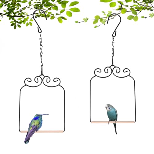 XYADX 2PK Metal Frame Hummingbird Swings and Perches with Wooden Dowel Black Bird Swing Outdoor Bird Perch Humming Bird Swing 2PK - Image 1