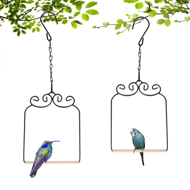 XYADX 2PK Metal Frame Hummingbird Swings and Perches with Wooden Dowel Black Bird Swing Outdoor Bird Perch Humming Bird Swing 2PK - Image 2