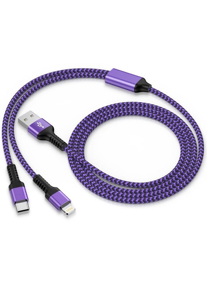 Haoano Multi Charger Cable, Lightning and USB C 2 in 1 Charging Cable Braided Multiple USB Cable Fast Charge Cord for iPhone/Android Phones for iPhone 17 16 15 Pro Max Plus 14 13, iPad, Samsung, Google-4FT - Image 1