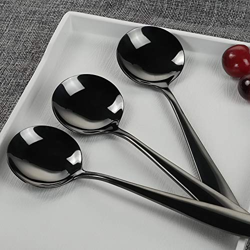 Teyyvn 16-Piece Round Soup Spoons, Black Stainless Steel Bouillon Spoon - Image 3