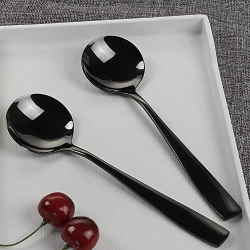 Teyyvn 16-Piece Round Soup Spoons, Black Stainless Steel Bouillon Spoon - Image 4