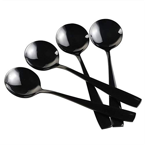 Teyyvn 16-Piece Round Soup Spoons, Black Stainless Steel Bouillon Spoon - Image 1