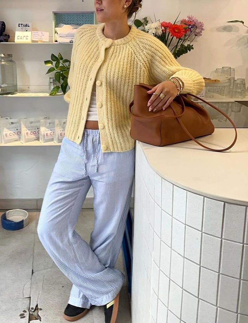 VDWIP Women's Cardigan Sweaters Button Down Open Front Chunky Cardigan Long Sleeve Cropped Y2k Knit Outerwear(Yellow-S) - Image 4