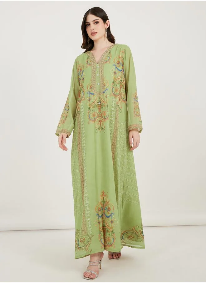Maxim Creation Maxim Creation Printed Georgette Kaftan with Studded Detail