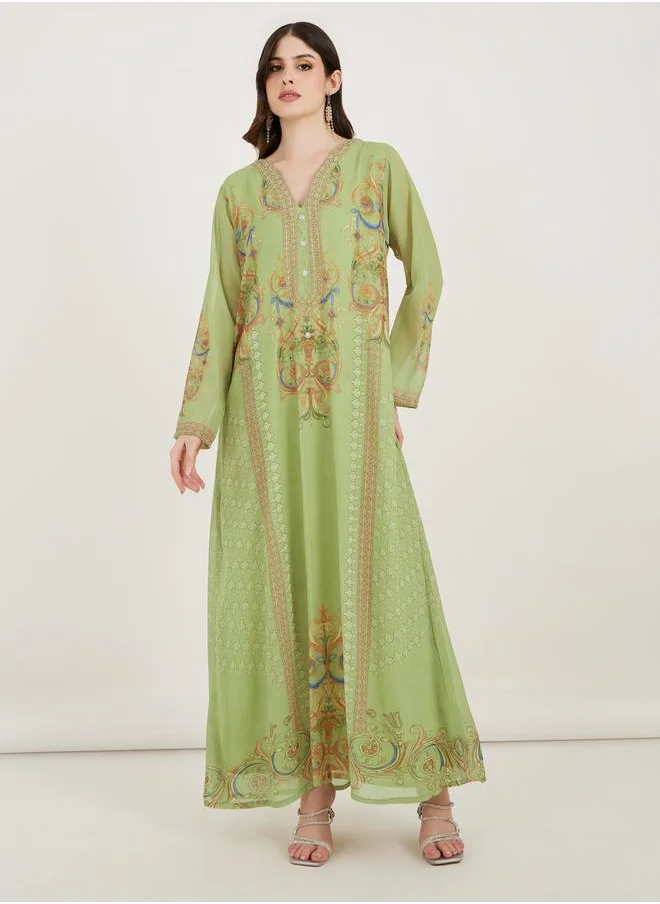 Maxim Creation Maxim Creation Printed Georgette Kaftan with Studded Detail