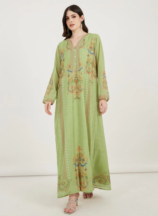 Take Two Printed Georgette Kaftan with Studded Detail