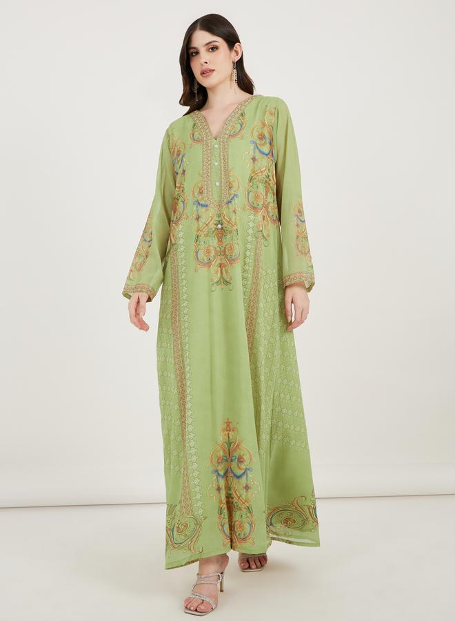 Take Two Printed Georgette Kaftan With Studded Detail - Image 1