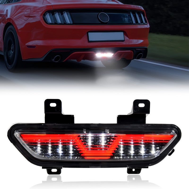 ضوء احتياطي KEWISAUTO لمustang 2015-2017 عدسة شفافة ضوء خلفي مع أنبوب LED أحمر لمصباح الفرامل والرجوع للخلف لFord Mustang 2015 2016 2017 ملحقات