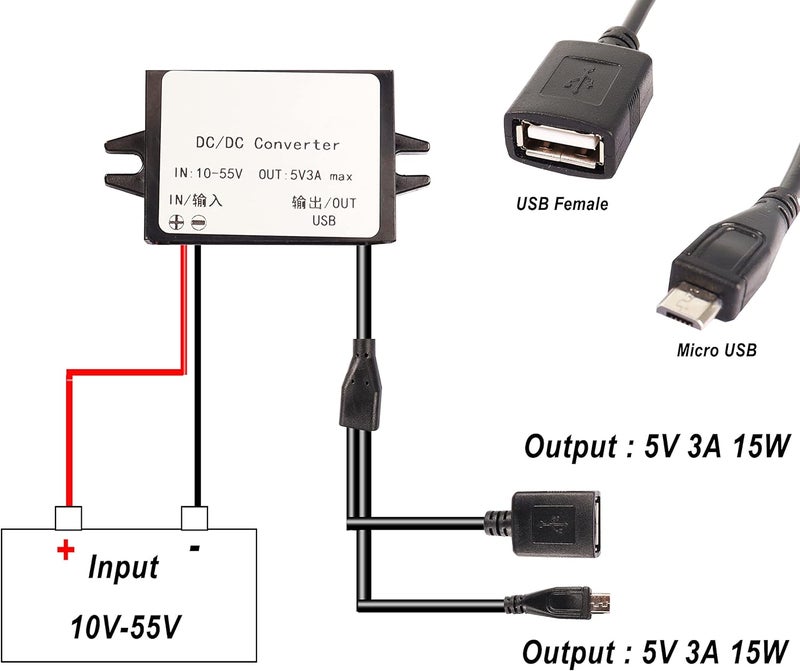 XMSJSIY 12V 36V 48V to 5V USB Step-Down Converter DC Buck Module Adapter - Image 3