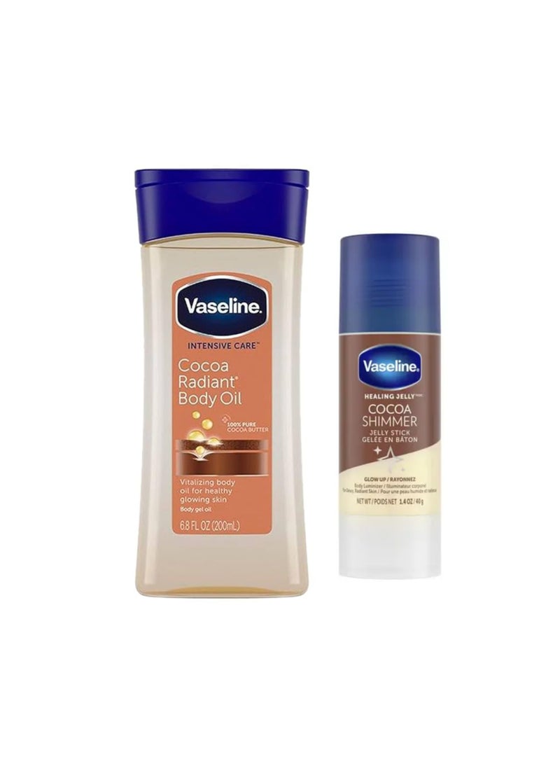Vaseline Intensive Care Cocoa Radiant Body Oil & Cocoa Shimmer Petroleum Jelly Body Balm Jelly Stick, 40 g Jelly Body Balm Jelly Stick