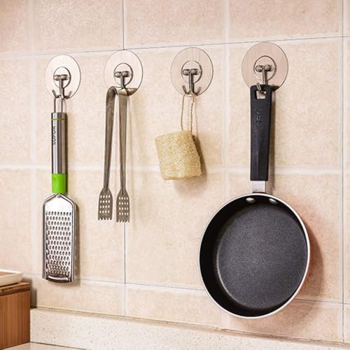 ZURATO Self Adhesive Wall Hooks Sticking Hook Adhesive Hanger Round Stainless Steel Strong Wall Kitchen Waterproof Home(4, Round Hook) - Image 3