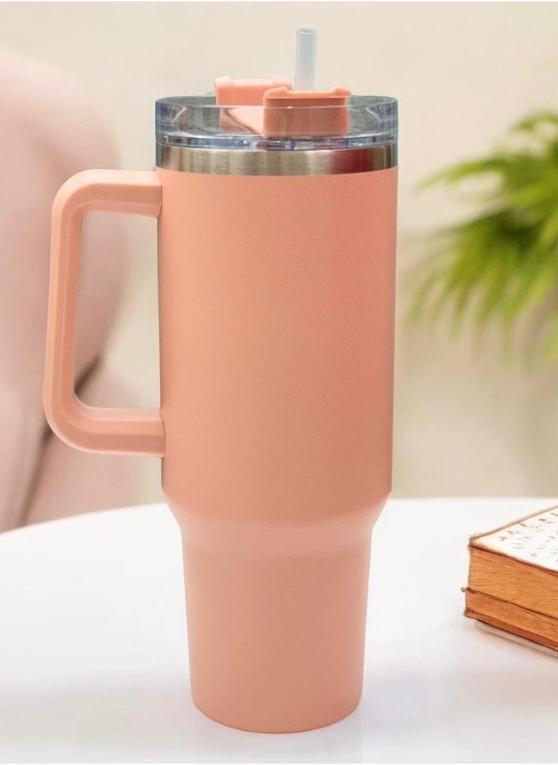 Wooden Twist - Raafi Savor 2.0 Tumbler 40oz With Handle Travel Mug Straw Covers Cup With Lid Insulated Quencher Stainless Steel Water Iced Tea Coffee Mug (Pink) - Image 1