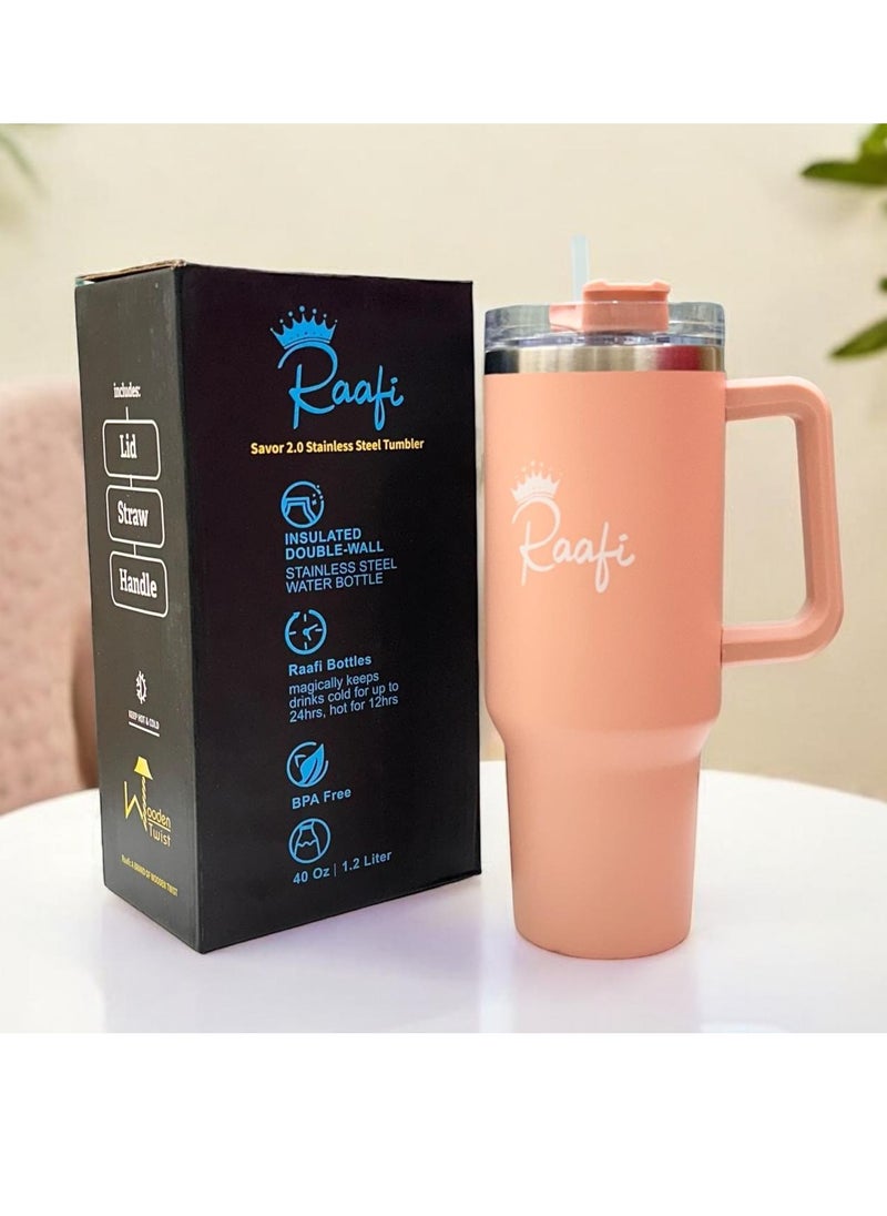 Wooden Twist - Raafi Savor 2.0 Tumbler 40oz With Handle Travel Mug Straw Covers Cup With Lid Insulated Quencher Stainless Steel Water Iced Tea Coffee Mug (Pink) - Image 1