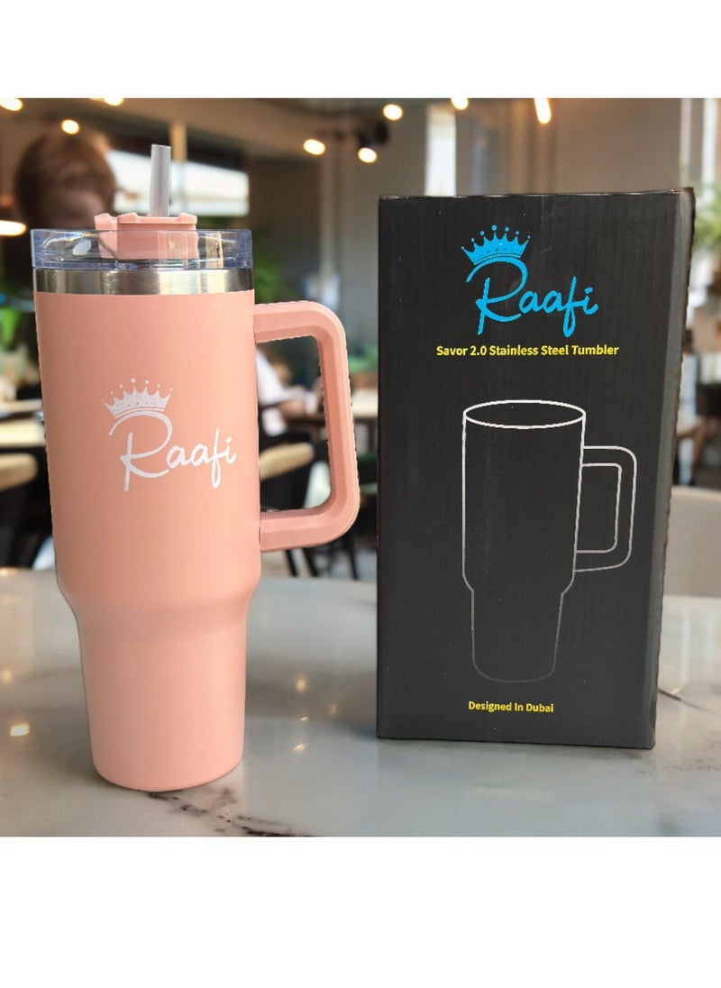 Wooden Twist - Raafi Savor 2.0 Tumbler 40oz With Handle Travel Mug Straw Covers Cup With Lid Insulated Quencher Stainless Steel Water Iced Tea Coffee Mug (Pink) - Image 1