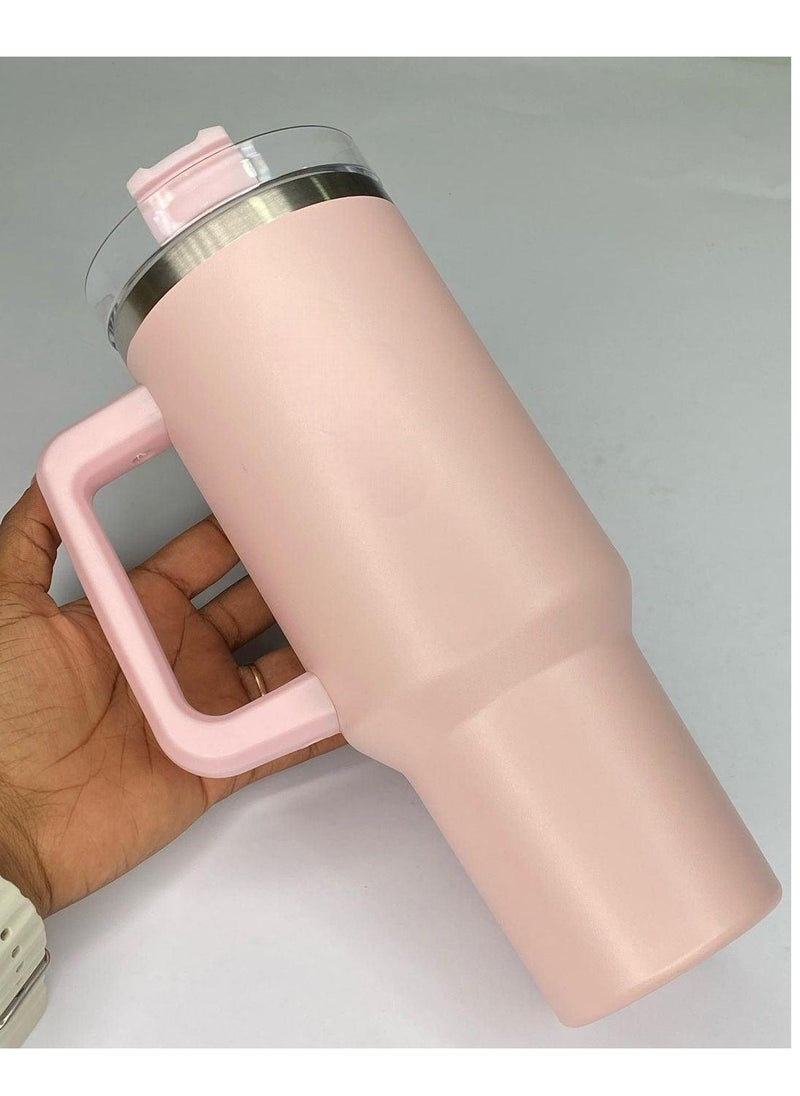 Wooden Twist - Raafi Savor 2.0 Tumbler 40oz With Handle Travel Mug Straw Covers Cup With Lid Insulated Quencher Stainless Steel Water Iced Tea Coffee Mug (Pink) - Image 1