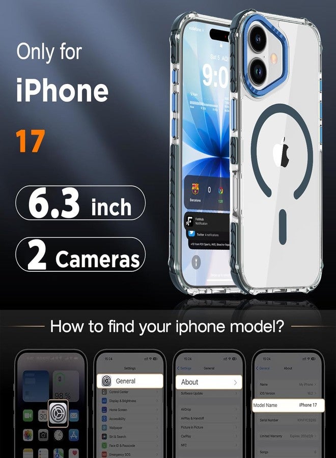 DEERLAMN Strong Magnetic Case for iPhone 17 6.3-Inch,[Compatible with Magsafe][Military Grade Drop Protection] Clear Slim Shockproof Protective Phone Cover-Transparent+Blue - Image 2