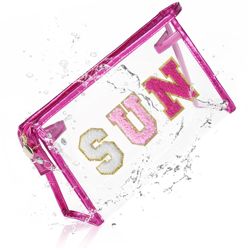 COSHAYSOO Sunscreen Bag Clear Makeup Toiletry Pouch Small for Women Teen Girls Beach Bogg Bags Accessories Face Sunscreens Spf 50 Sunblock Suncream Tan Tanning Lotion Summer Things Essentials Pink SUN - Image 1