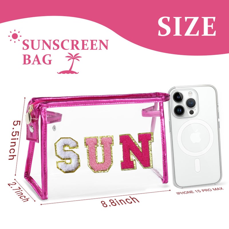 COSHAYSOO Sunscreen Bag Clear Makeup Toiletry Pouch Small for Women Teen Girls Beach Bogg Bags Accessories Face Sunscreens Spf 50 Sunblock Suncream Tan Tanning Lotion Summer Things Essentials Pink SUN - Image 2