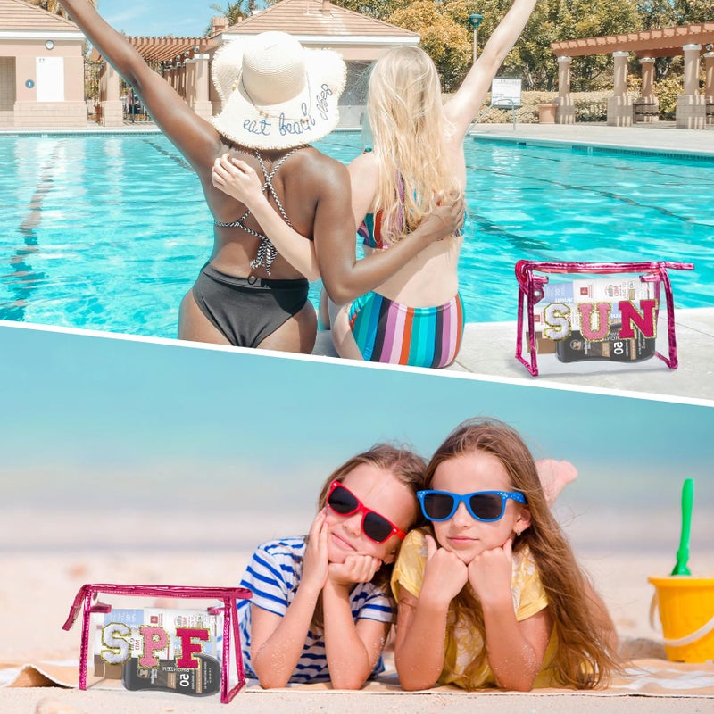 COSHAYSOO Sunscreen Bag Clear Makeup Toiletry Pouch Small for Women Teen Girls Beach Bogg Bags Accessories Face Sunscreens Spf 50 Sunblock Suncream Tan Tanning Lotion Summer Things Essentials Pink SUN - Image 5