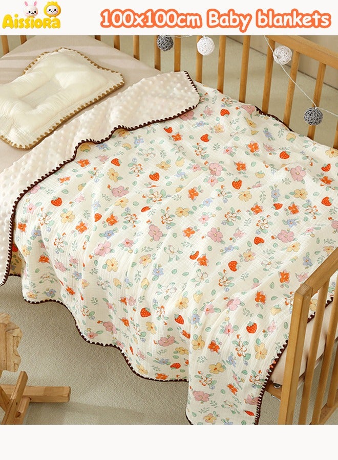 Aissiora 100x100cm Cotton baby blanket Summer baby blankets Thin baby quilt Children's blankets Children's nap blanket Infant swaddling Soft and skin-friendly Moisture-wicking  - Image 1