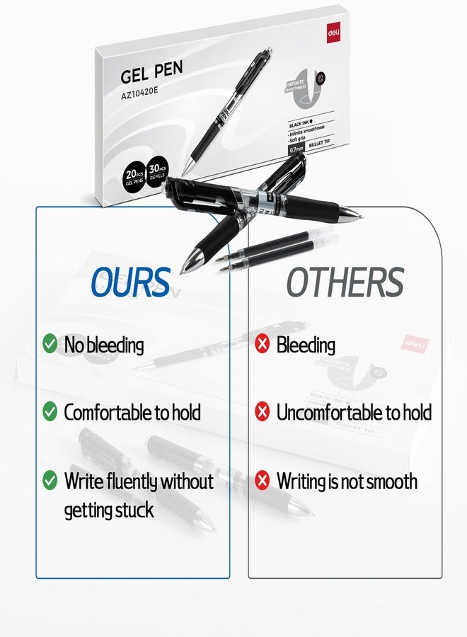 ديلي أقلام جل ديلي، 50 قلمًا قابلًا للسحب، حبر أسود، 20 قلمًا مع 30 عبوة إعادة تعبئة، رأس متوسط 0.7 مم، كتابة سلسة، سريع الجفاف، لا يتسرب الحبر، مثالي لتدوين الملاحظات، لوازم منزلية، مدرسية، مكتبية - Image 3