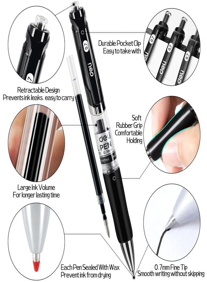 ديلي أقلام جل ديلي، 50 قلمًا قابلًا للسحب، حبر أسود، 20 قلمًا مع 30 عبوة إعادة تعبئة، رأس متوسط 0.7 مم، كتابة سلسة، سريع الجفاف، لا يتسرب الحبر، مثالي لتدوين الملاحظات، لوازم منزلية، مدرسية، مكتبية - Image 4