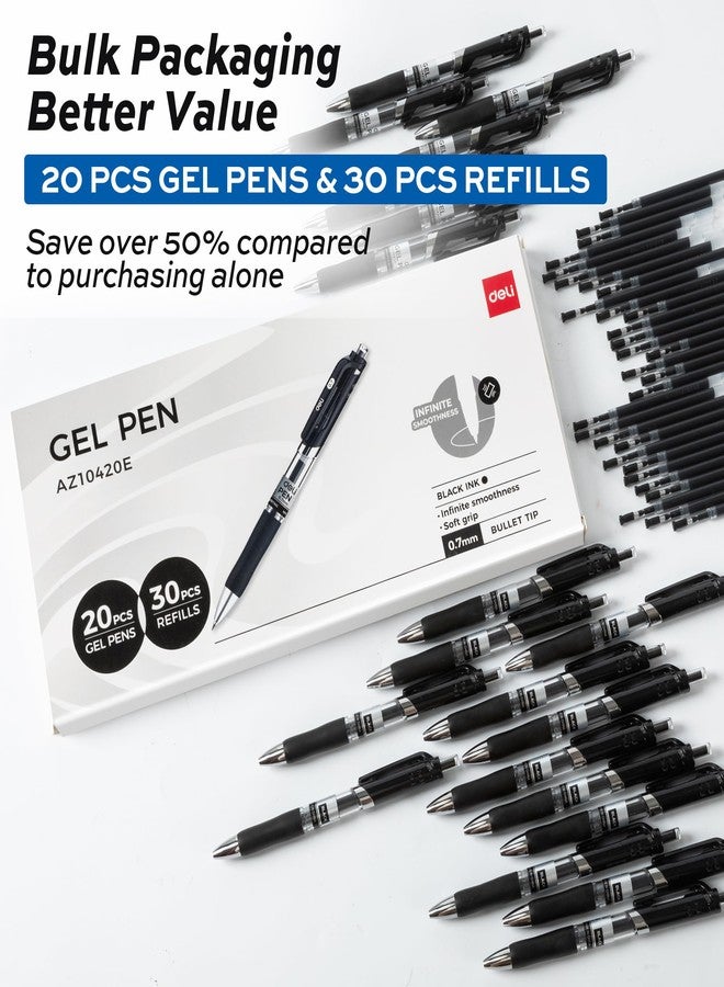 ديلي أقلام جل ديلي، 50 قلمًا قابلًا للسحب، حبر أسود، 20 قلمًا مع 30 عبوة إعادة تعبئة، رأس متوسط 0.7 مم، كتابة سلسة، سريع الجفاف، لا يتسرب الحبر، مثالي لتدوين الملاحظات، لوازم منزلية، مدرسية، مكتبية - Image 2
