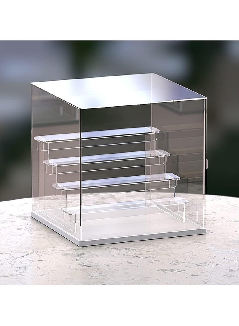TPGP 5-Tier Clear Acrylic Display Case with Door, Countertop Display Box for Collectibles, Mini Action Figures, Dustproof Organizer (White Base, Clear Steps) - Image 1