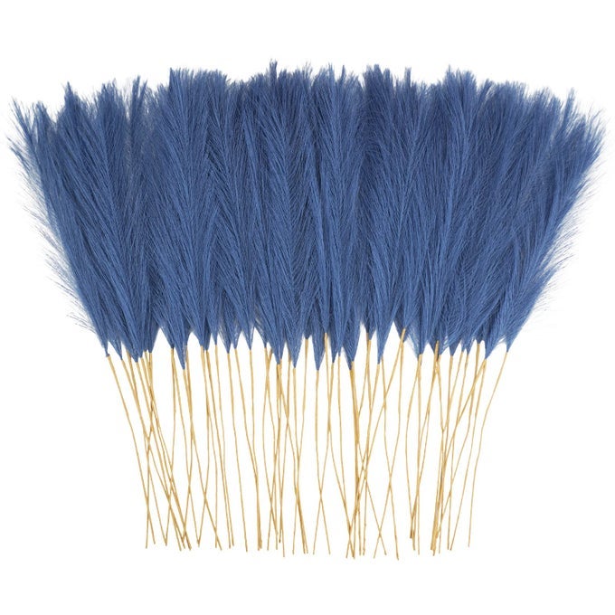 50PCS FAUX PAMPAS GRASS 216 SHORT ARTIFICIAL POMPOUS GRASS FLORAL FAKE POMPAS GRASS BRANCHES VASE FILLER FLOWER ARRANGEMENT FOR HOME WEDDING BOHO DECOR BLUE