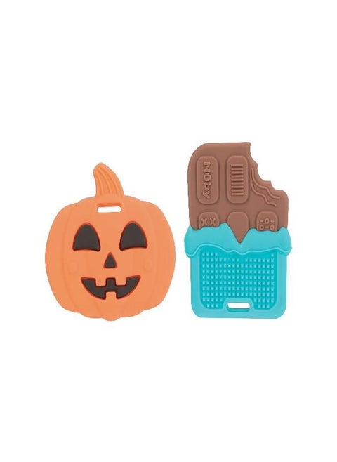 Nuby All Silicone Pumpkin & Chocolate Bar Teether - 2 Pack, 3+ Months