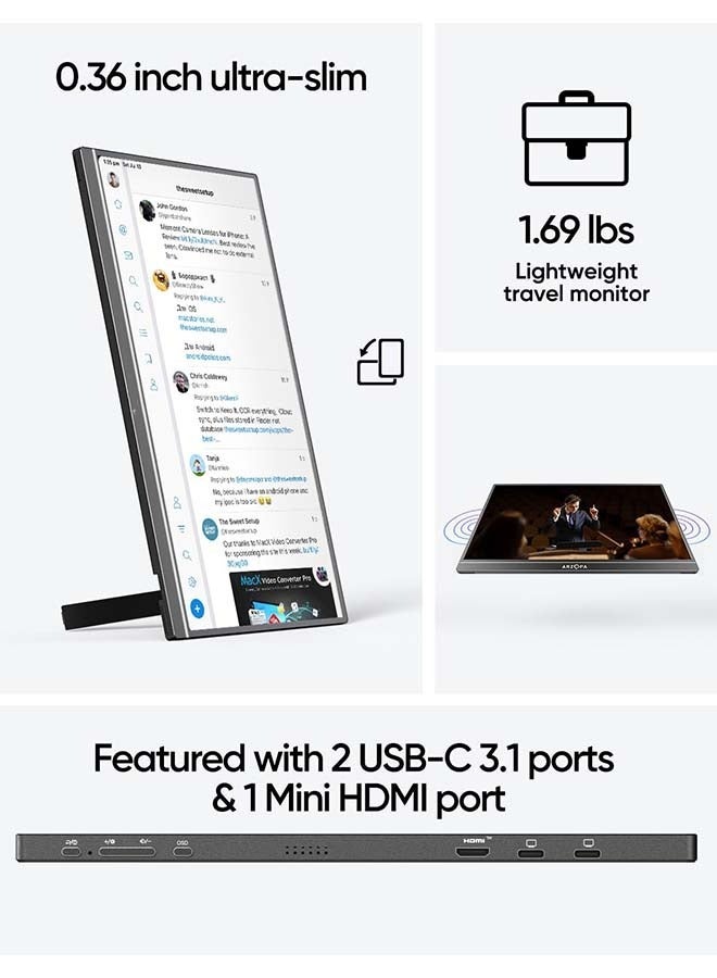 16.1" Portable Monitor, 100% sRGB FHD 1080P Kickstand Portable Laptop Monitor High Color Gamut Display IPS Eye Care Screen for High-end Office & Entertainment  - Image 3