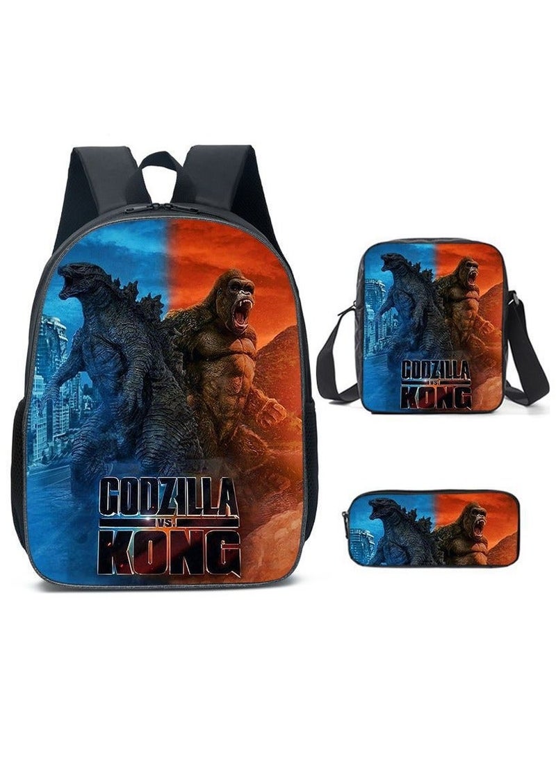 New Godzilla Student Backpack Three-piece Set 29*16*42cm