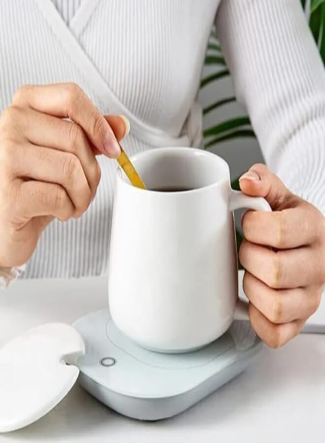 elyassin Mini Electric Heating Base with 250ml Mug and Spoon – Compact Coffee & Tea Warmer