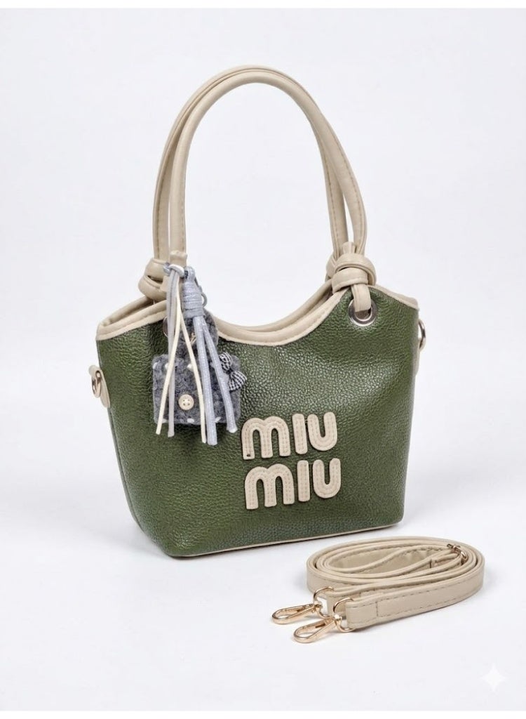 Miu Miu Pebbled Leather Mini Wander – Olive Green & Cream