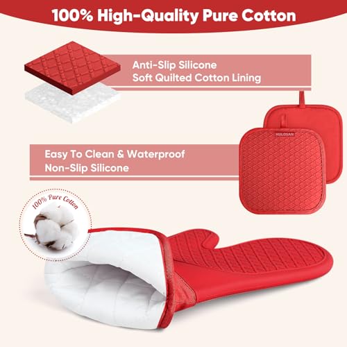 HULOSAN Silicone Oven Mitts Pot Holder Kitchen-Towels100% Cotton Dish Towels for Kitchen,Super Soft and Absorbent Kitchen Hand Towels/Tea Towels.Pot Holder,Oven Mitt Heat Resistant,Silicone Grip,Gift Set - Image 3