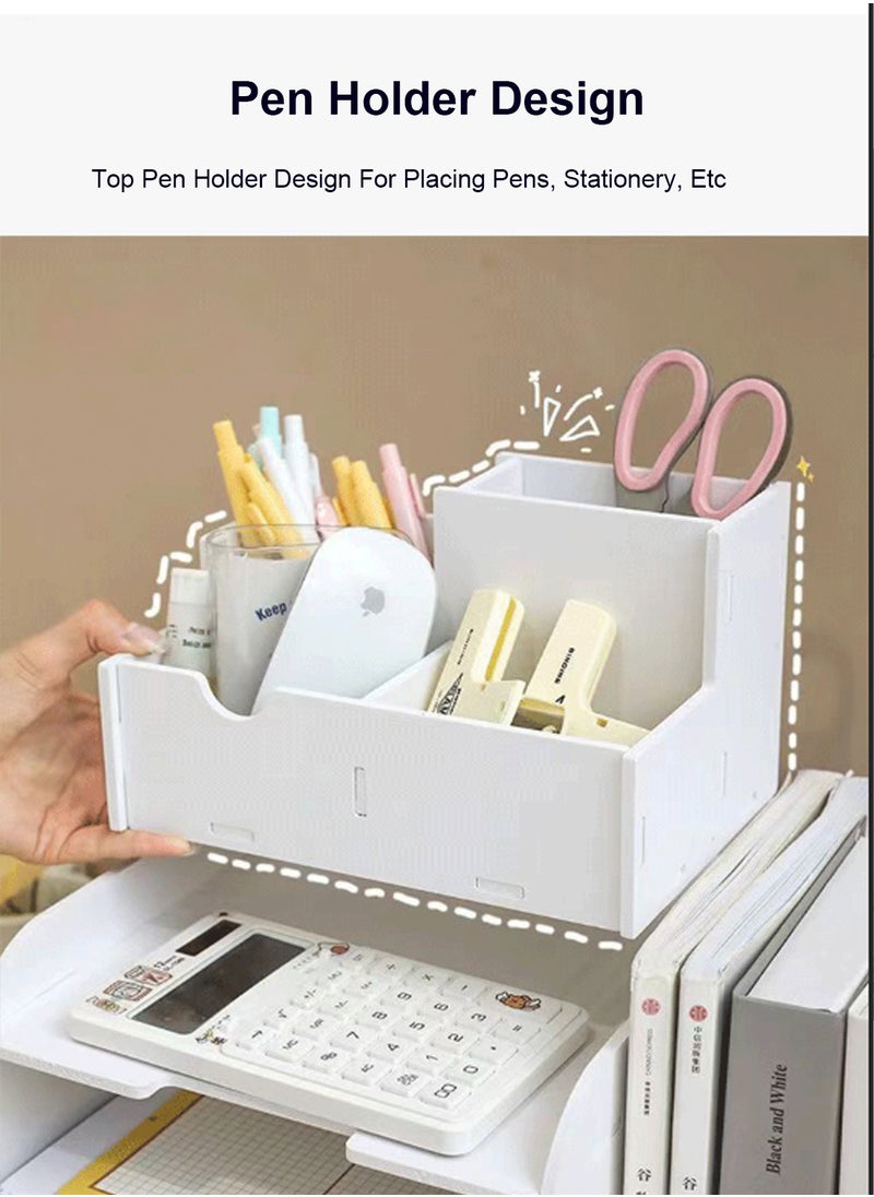 4 Tier Office White Desktop Organizer A4 Paper File Holder With Vertical Horizontal File Holder And Pen Holder Multifunctional Supplies Organizer Desk Mail Sorter Flipchart Letter Tray Study Room Home - pzsku/Z77D8A4AD9E625F719A49Z/45/_/1704855807/671085e9-0291-4afa-85f8-04dec8932b31