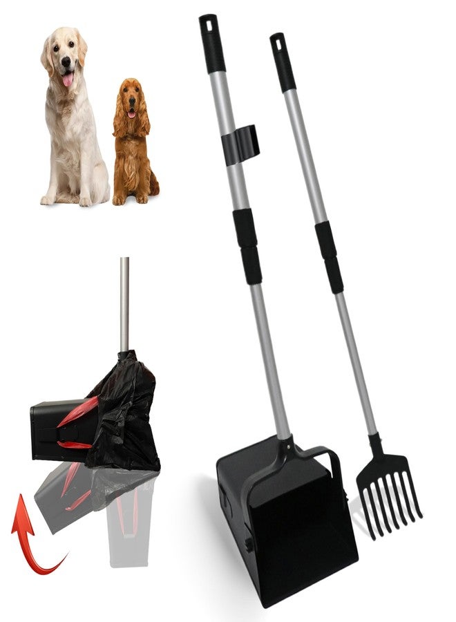 MIVERYEA Pooper Scooper Metal 38" Long Adjustable Handle Swivel Bin & Rake for Large & Small Dogs Non-Breakable Dog Poop Scooper Easy to Clean Pet Waste Use on Grass, with 20 Waste Bags - Image 1