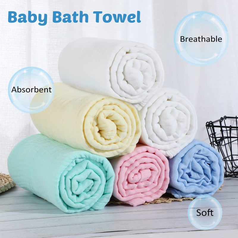 Chumia 6 Pack Baby Muslin Bath Towels 43.3 x 43.3 Inch Cotton Soft Infant Towels Large Swaddle Receiving Blankets 6 Layers for Newborn Toddlers Boys Girls - Image 3