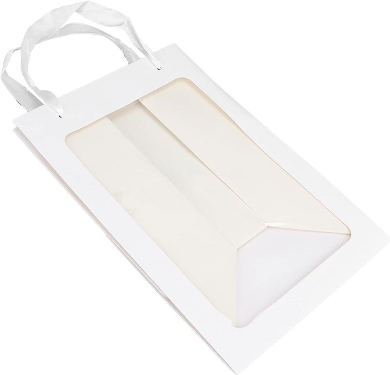 klarako Kraft Paper Bag with Window,Transparent Gift Bag with Handle Rectangle Shape Large Gift Bag for Christmas Birthdays Weddings,11.8x7.9x6.3inch Reusable Gift Wrap Bag Bulk(white) - Image 4