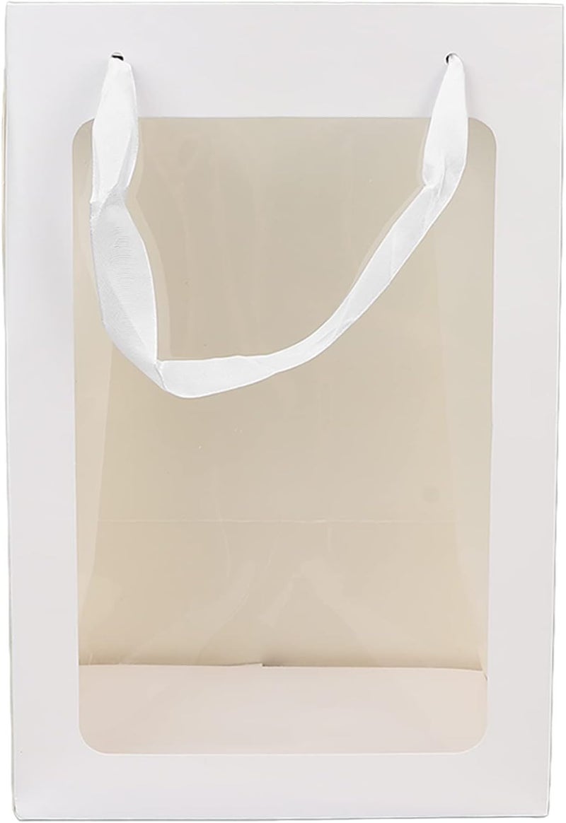 klarako Kraft Paper Bag with Window,Transparent Gift Bag with Handle Rectangle Shape Large Gift Bag for Christmas Birthdays Weddings,11.8x7.9x6.3inch Reusable Gift Wrap Bag Bulk(white) - Image 1