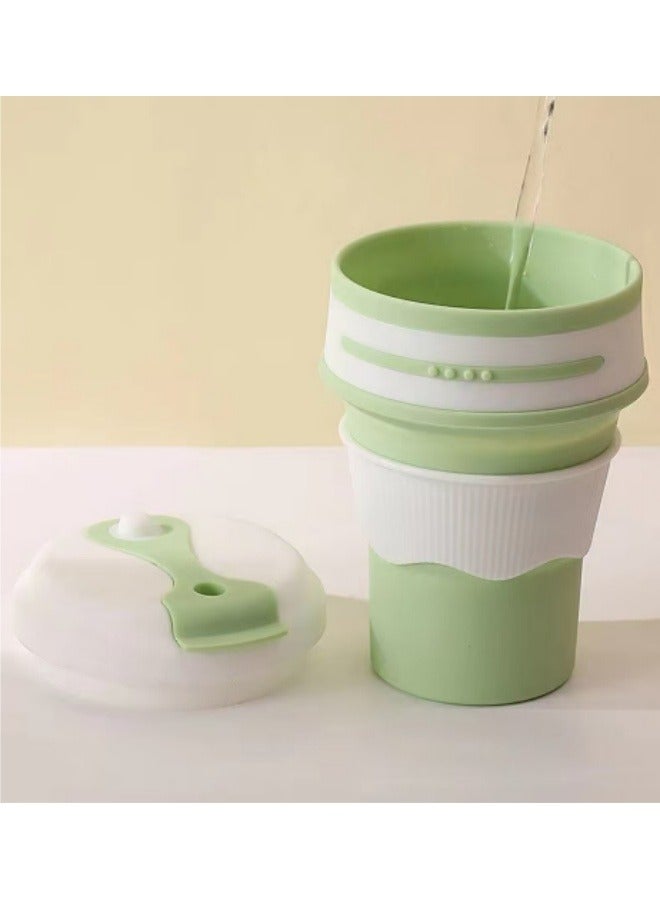 كوب شرب تلسكوبي قابل للطي محمول من السيليكون، كوب قهوة قابل للطي، أخضر، 350 مل - Image 1