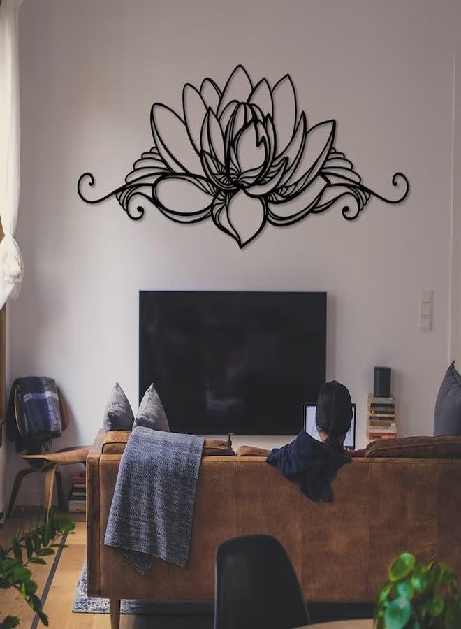 BLIND SHOP Lotus Flower Metal Wall Art, Living Room Decor, Above Bed Decor, Housewarming Gift, Trendy Wall Art, Spiritual Wall Decor, Yoga Lover Gift (58x24x1.5 CM) - Image 1