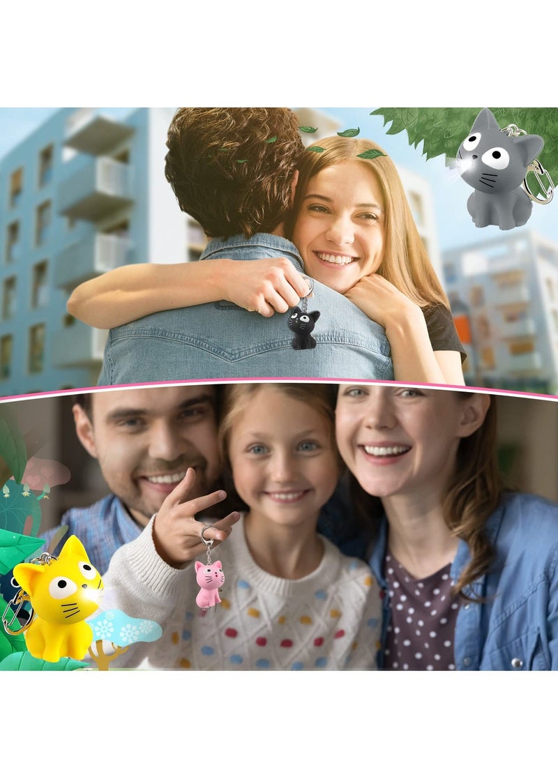 Y&D 4 PCS LED Sound Light Key Chain, Lovely Cat Flashlight Keychain, Gray Black Yellow Pink Suitable for Nurses Badge Reel - Image 3