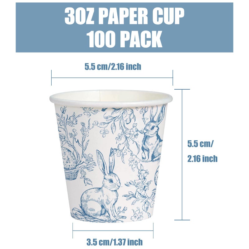WRAPAHOLIC 3oz Easter Paper Cups - 100 Pack Disposable Bathroom Cups with Blue Sketch Bunny Design, Small Mouthwash Cup for Toothbrush Rinse, Bathroom, Easter, Baby Shower and Party - Image 2