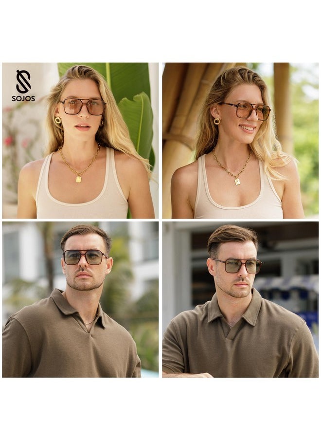 Sojos Trendy Aviator Retro Square Sunglasses For Womens Mens Uv400 Women Cute Sun Glasses Sj2327 Black Brown Grading Lens  - Image 2