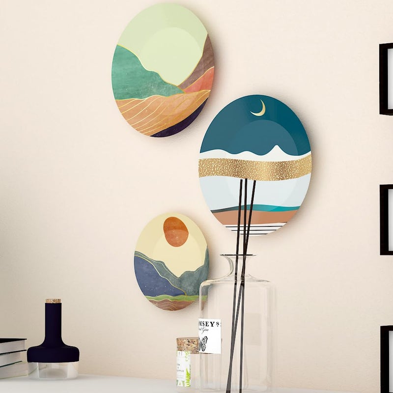 WOODHANG Beautiful Set of 3 Modern Nature Printed Ceramic Wall Decorative PlatesPerfect Home Decor and Wall Decor Items for Your Hall and Living Room - Image 4