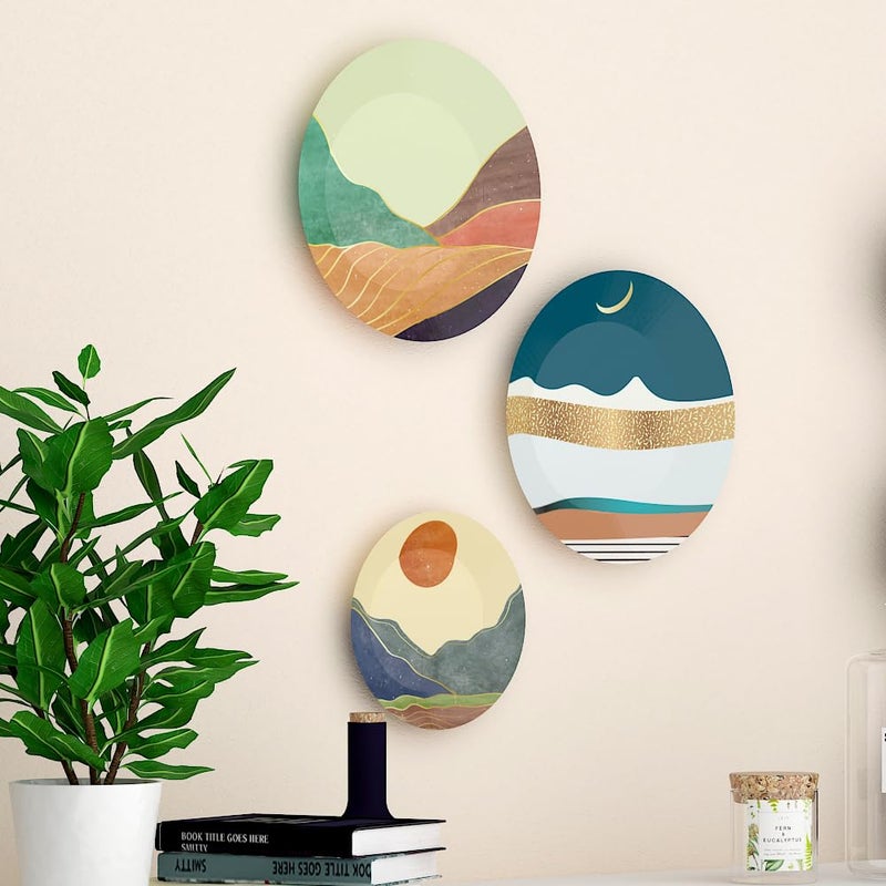 WOODHANG Beautiful Set of 3 Modern Nature Printed Ceramic Wall Decorative PlatesPerfect Home Decor and Wall Decor Items for Your Hall and Living Room - Image 3