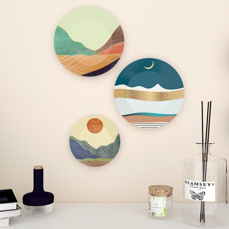 WOODHANG Beautiful Set of 3 Modern Nature Printed Ceramic Wall Decorative PlatesPerfect Home Decor and Wall Decor Items for Your Hall and Living Room - Image 1